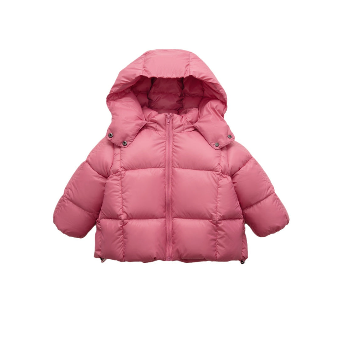 Damen moderne Daunenjacke mit abnehmbarer Kapuze und elastischen Bündchen EB