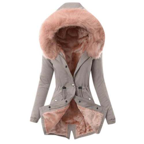 Damen gefütterte Parka mit Kunstfellkragen EB