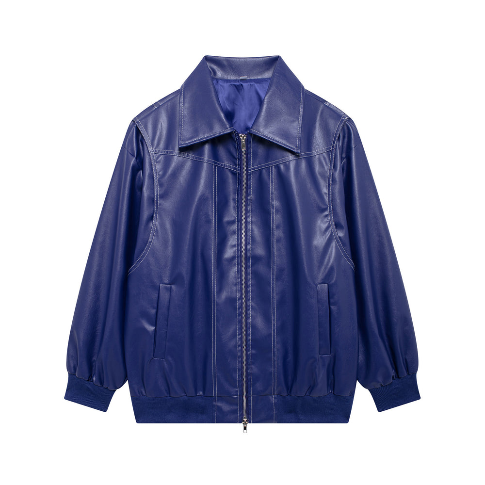 Damen Kunstlederjacke mit elastischen Bündchen und hochschließendem Kragen EB
