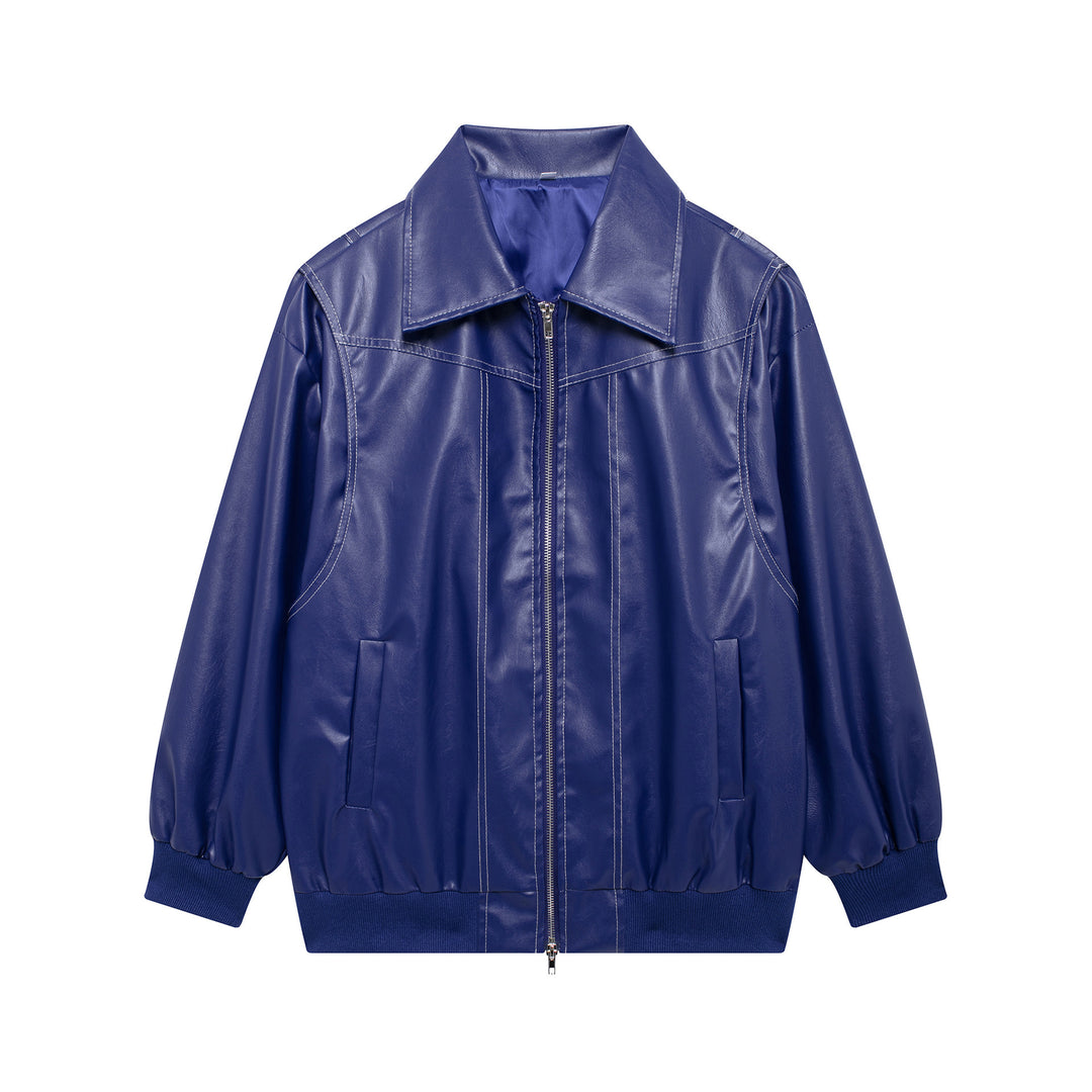 Damen Kunstlederjacke mit elastischen Bündchen und hochschließendem Kragen EB