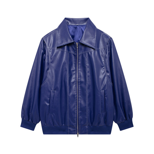 Damen Kunstlederjacke mit elastischen Bündchen und hochschließendem Kragen EB