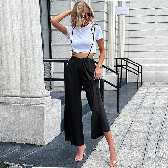 Damen elegante Palazzo-Hose mit hohem Bund und seitlichen Eingrifftaschen EB