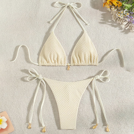 Damen Triangel-Bikini-Set mit strukturierter Oberfläche EB