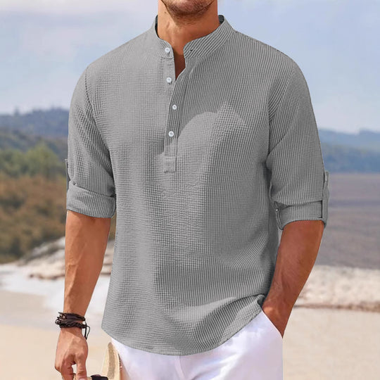 Herren lässiges Henley-Shirt mit strukturierter Oberfläche EB