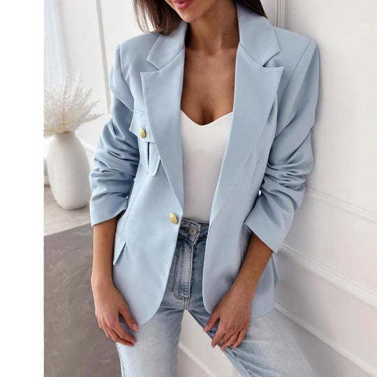 Damen Modischer Blazer mit aufgestickten Taschen und eleganter Knopfleiste EB