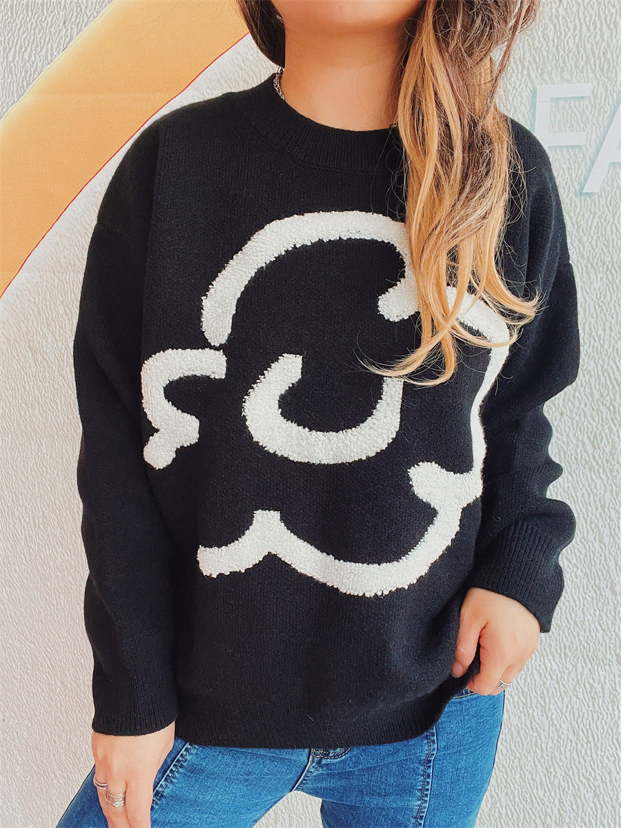 Damen gemütlicher Pullover mit verspieltem Motiv EB