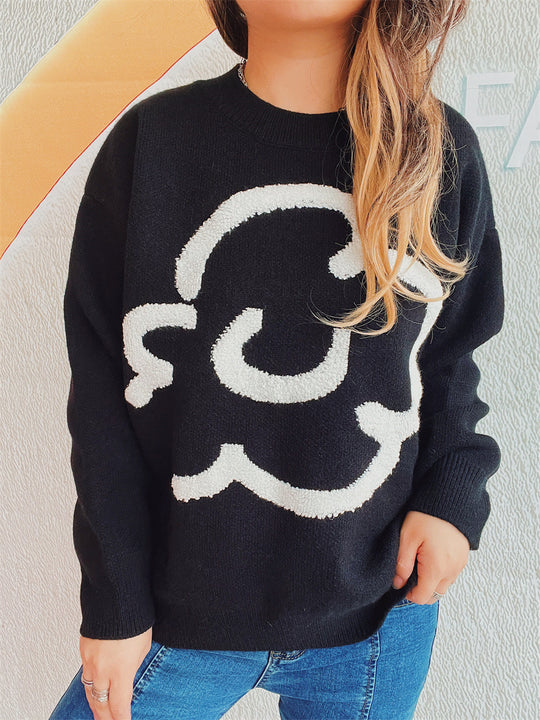 Damen gemütlicher Pullover mit verspieltem Motiv EB