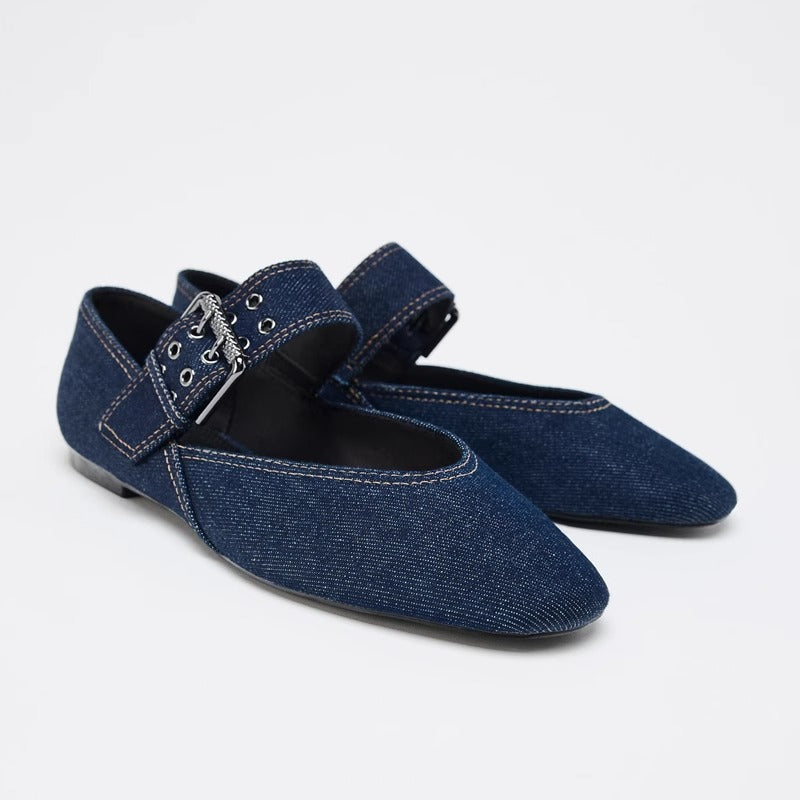 Damen elegante Ballerinas mit Leopardenmuster und verstellbarem Riemen EB