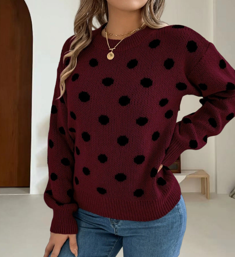 Damen Grobstrickpullover mit gepunktetem Muster und lässigem Schnitt EB