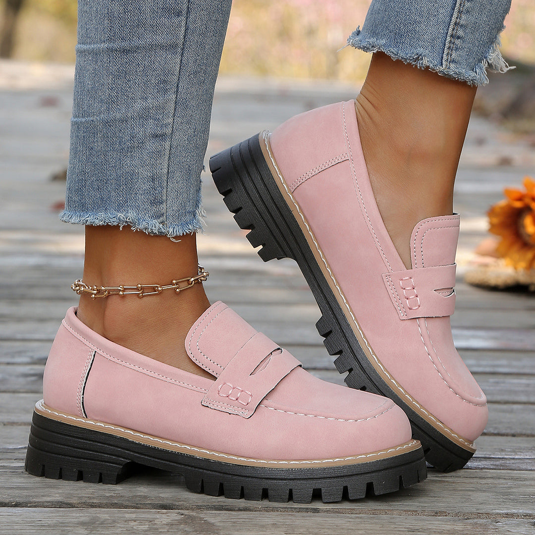 Damen robuste Loafer mit markanter Profilsohle, weichem Veloursoptik-Obermaterial und gepolstertem Komfortfußbett EB