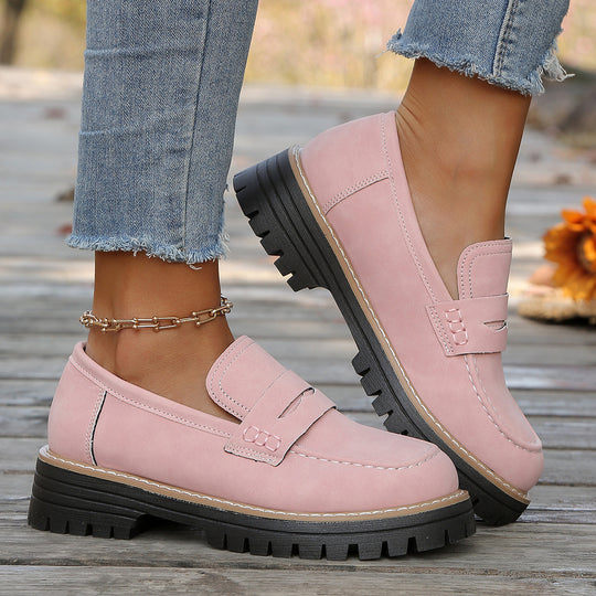 Damen robuste Loafer mit markanter Profilsohle, weichem Veloursoptik-Obermaterial und gepolstertem Komfortfußbett EB
