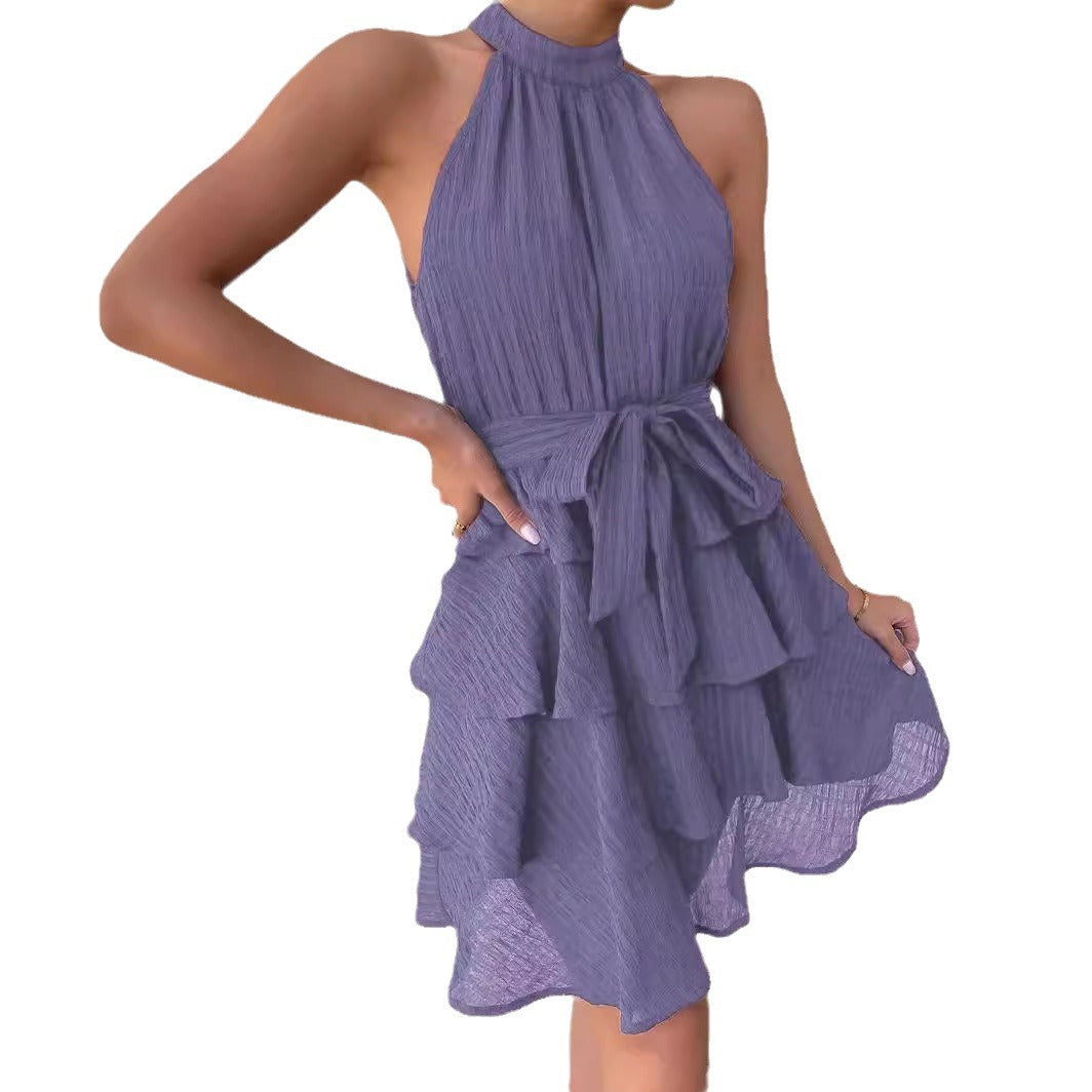 Damen Hochgeschlossenes Volantkleid mit Taillengürtel EB