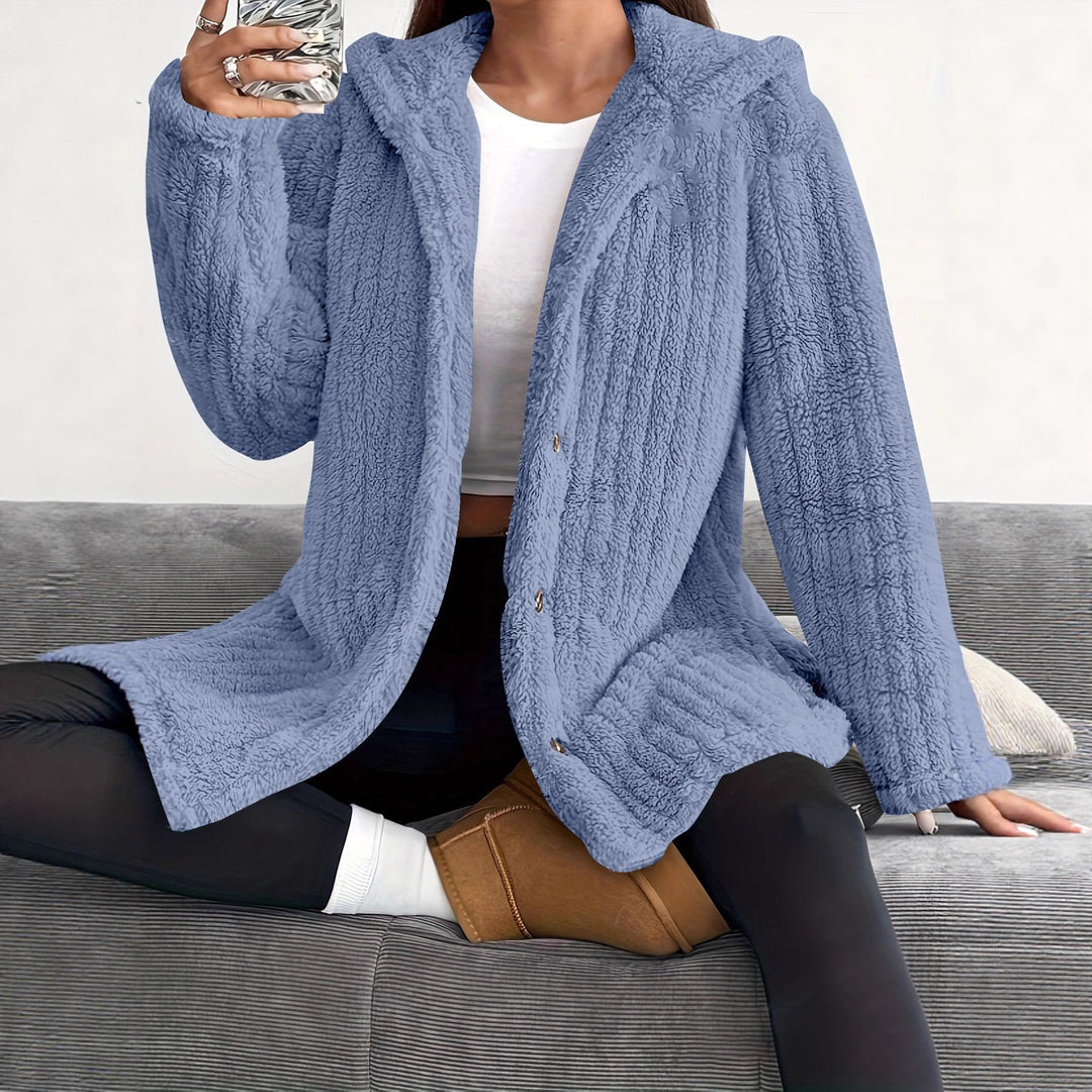 Damen Kuschelige Kapuzenjacke mit Knopfdetails EB