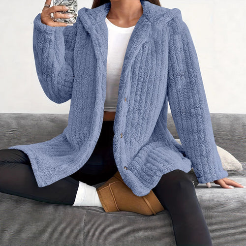 Damen Kuschelige Kapuzenjacke mit Knopfdetails EB