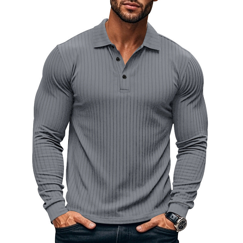 Herren Langarm-Henley-Shirt mit strukturiertem Rippenmuster EB