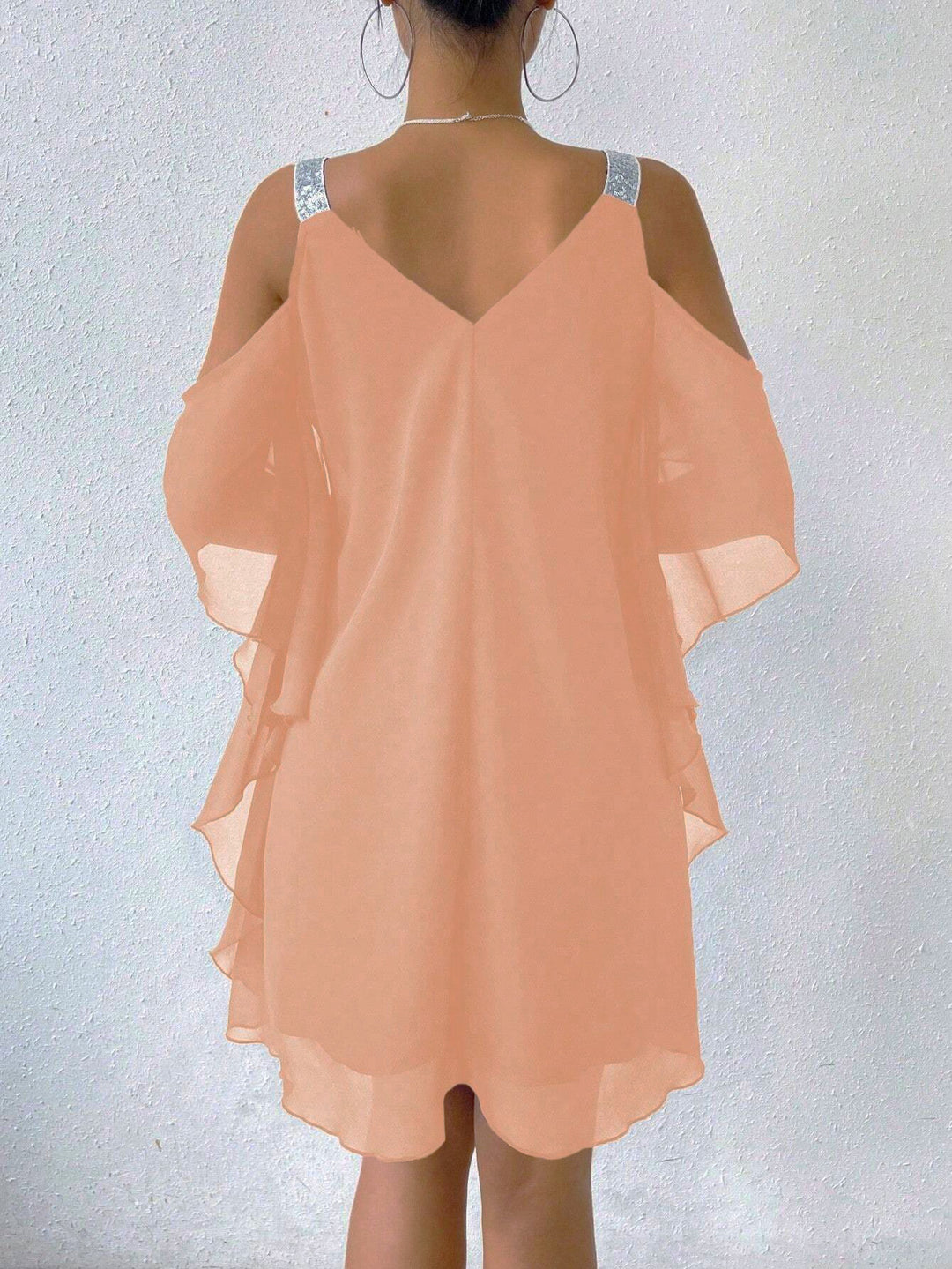 Damen schulterfreies Flatterkleid mit glitzernden Trägern EB