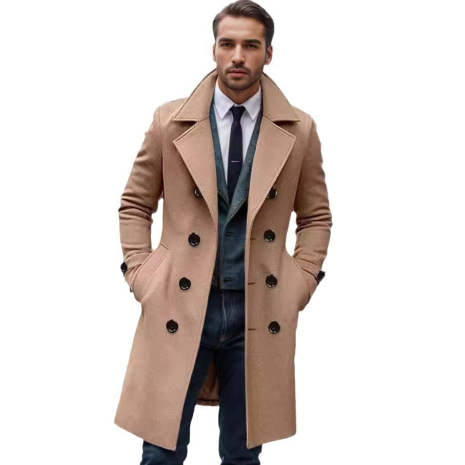 Herren eleganter Wolltrenchcoat mit doppelter Knopfleiste EB