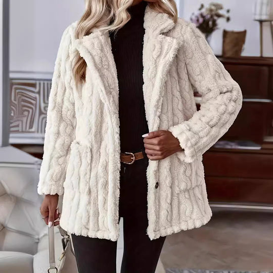 Damen weicher und warmer Kunstfell-Mantel mit knöpfbarem Design EB