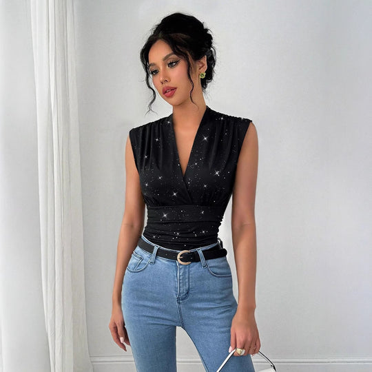 Damen Elegantes Wickeloberteil mit funkelnden Details EB