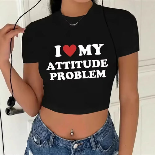 Damen Crop-T-Shirt mit kreativem Schriftzug und figurbetontem Design EB