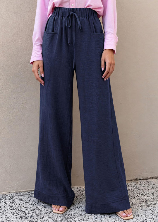 Damen Weit geschnittene Sommerhose mit elastischem Bund und frontalen Taschen EB