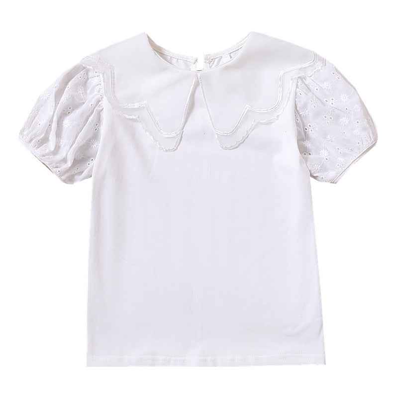 Mädchen Bluse mit dekorativen Lochstickereien und voluminösen Puffärmeln EB