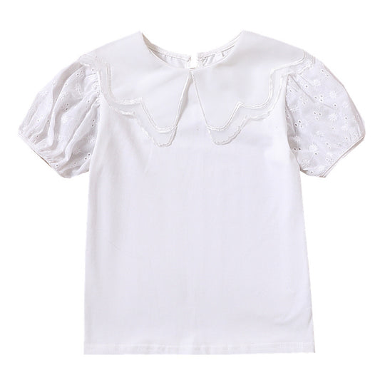 Mädchen Bluse mit dekorativen Lochstickereien und voluminösen Puffärmeln EB