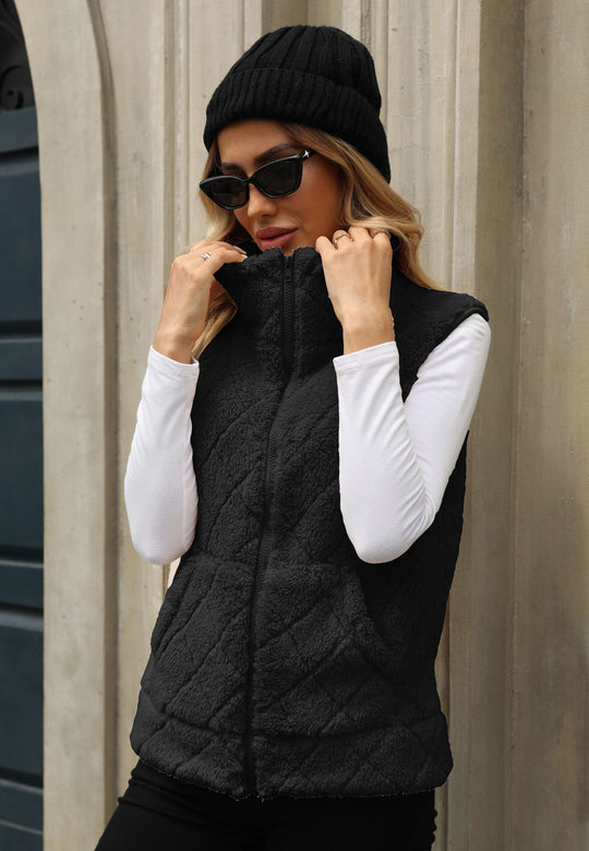 Damen Kuschelige Fleece-Weste mit Kapuze EB