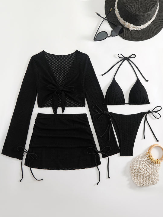 Damen Badeanzug-Set mit trendigem Netzdesign und verstellbaren Details EB