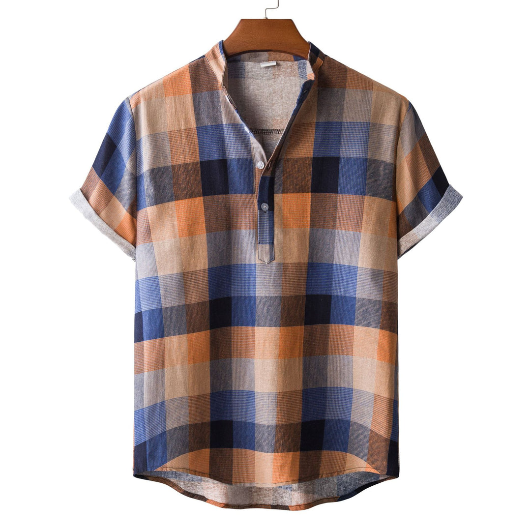 Herren Kurzarmhemd im modernen Karo-Design mit Henley-Ausschnitt und bequemer Passform EB