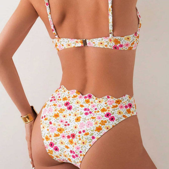 Damen Blumendekorierter Hochschnitt-Bikini EB