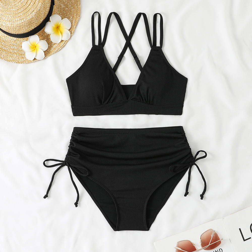 Damen Bikini-Set mit verstellbarem Kreuzträger und hoch geschnittenem Höschen EB