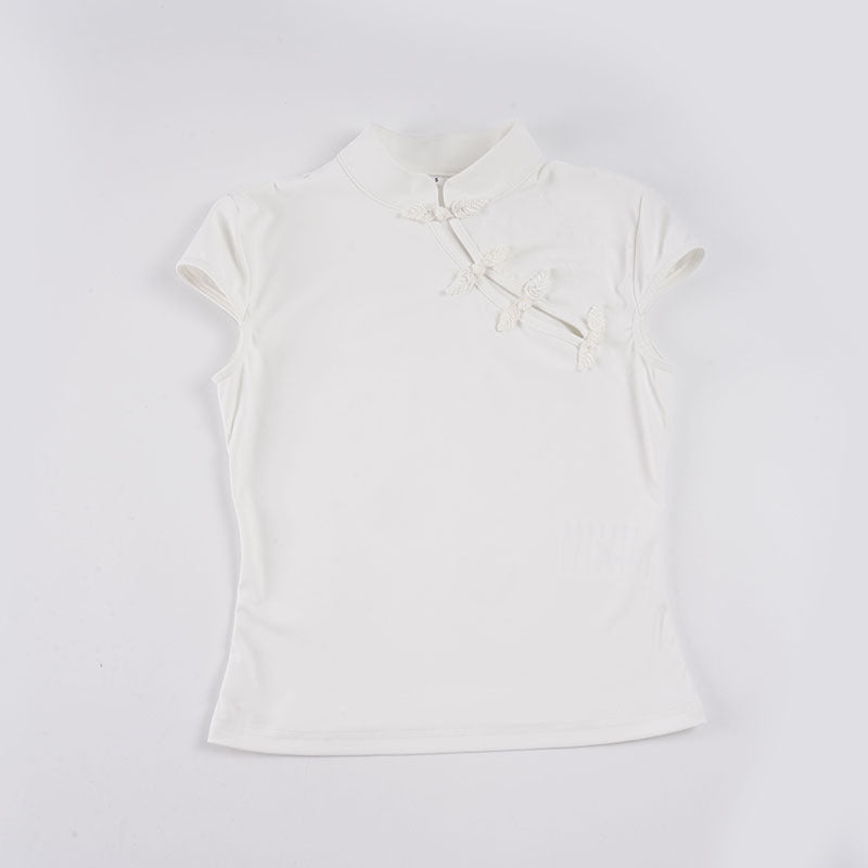 Damen elegantes Kurzarm-Oberteil mit feinen Stickdetails EB