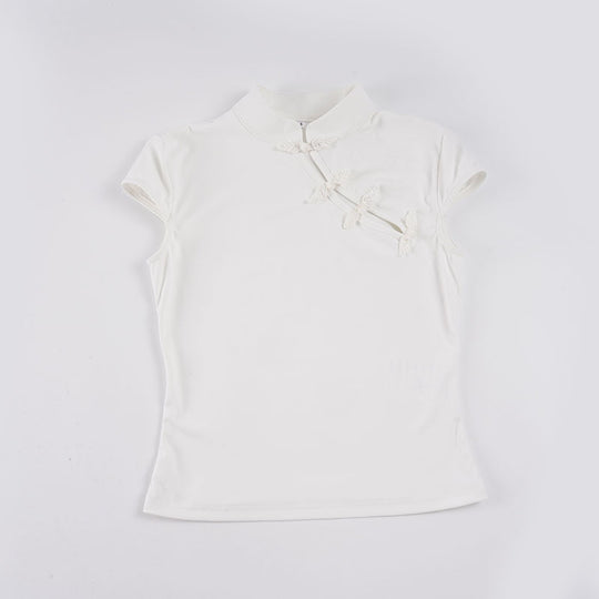 Damen elegantes Kurzarm-Oberteil mit feinen Stickdetails EB