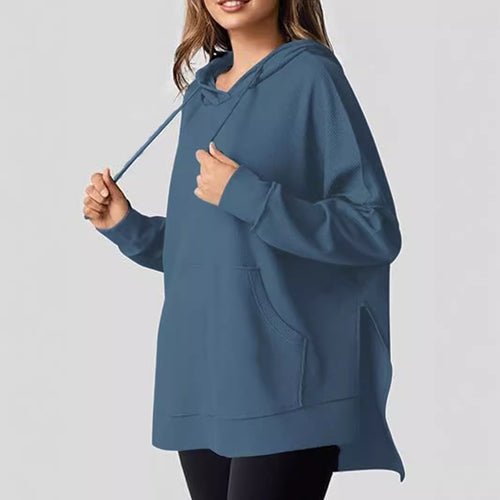 Damen lässiger Kapuzenpulli mit seitlichen Schlitzen und Kängurutasche EB