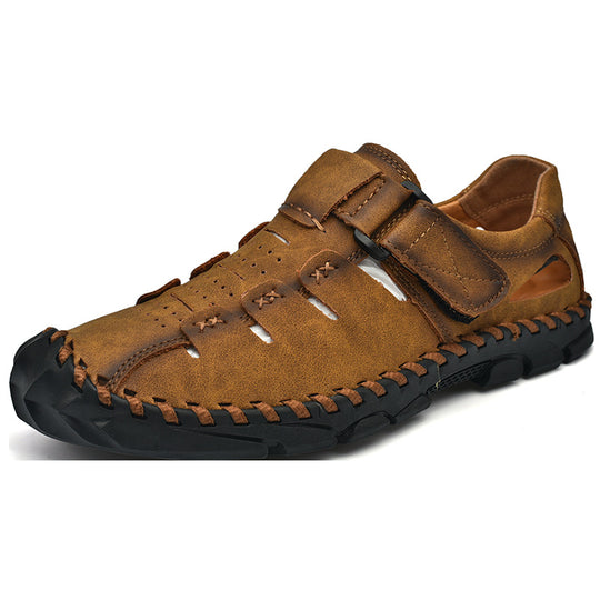 Herren Bequeme Leder-Sandalen mit verstellbarem Klettverschluss EB