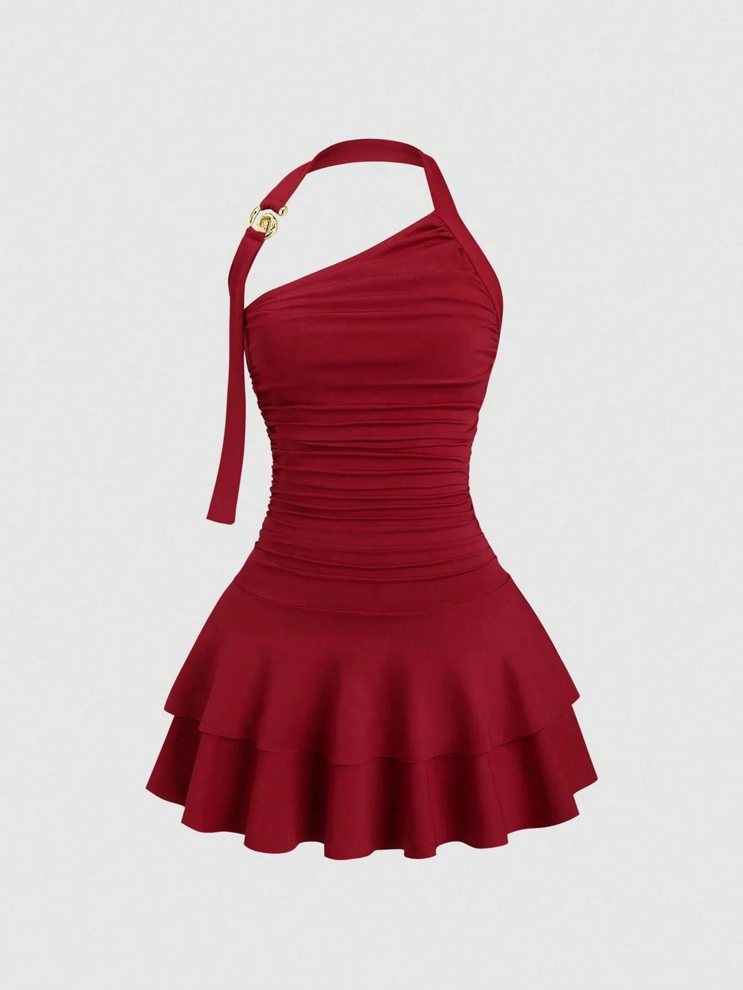 Damen asymmetrisches Wickelkleid mit gerafftem Design EB