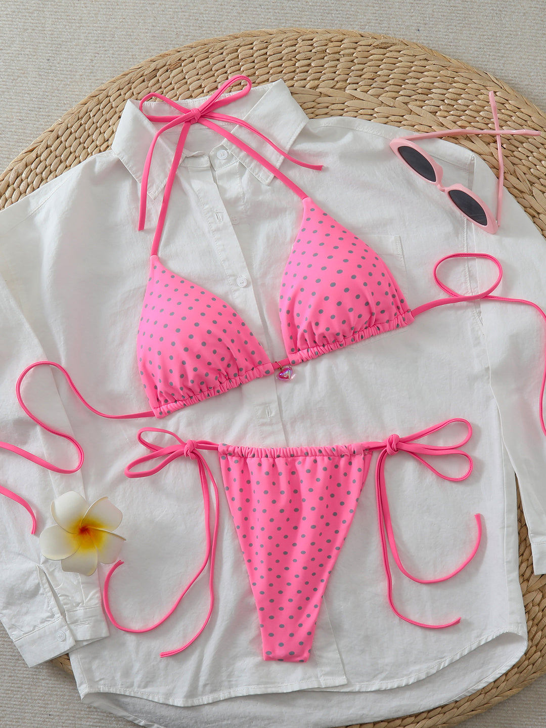 Damen Triangel-Bikini mit verspielten Punkten und verstellbaren Trägern EB
