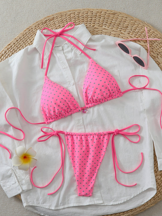 Damen Triangel-Bikini mit verspielten Punkten und verstellbaren Trägern EB