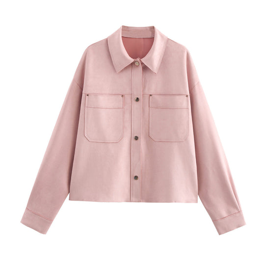 Damen lässige Jacke mit doppelten Brusttaschen und elegantem Kragen EB