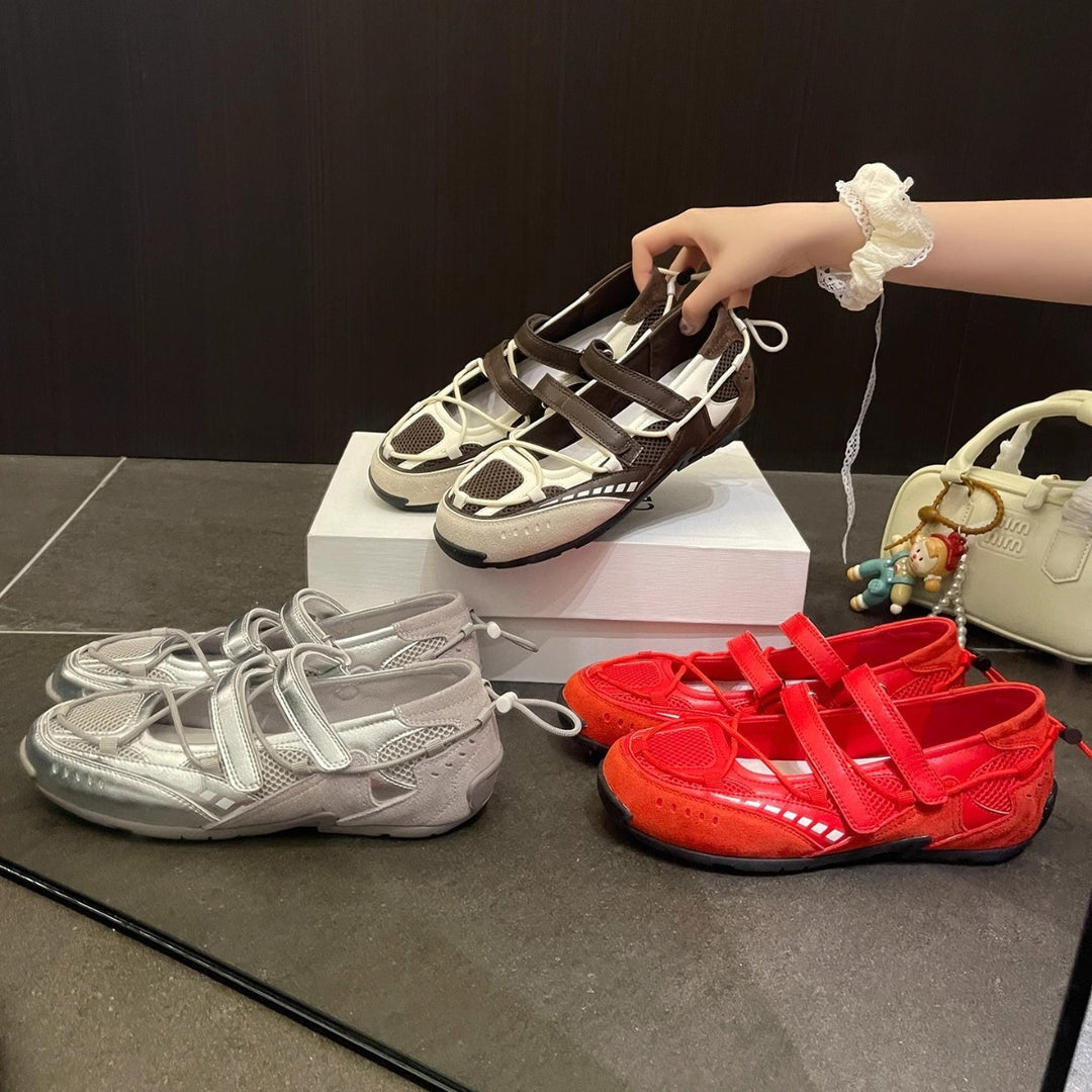 Damen modische Halbschuhe mit praktischem Klettverschluss und atmungsaktiver Mesh-Oberfläche EB