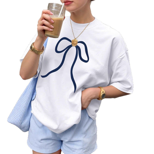 Damen Oversized T-Shirt mit elegantem Schleifenmotiv EB