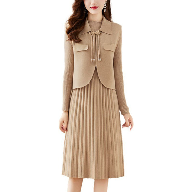 Damen Strickkleid mit kombiniertem Blazer-Design und feiner Rippstruktur EB