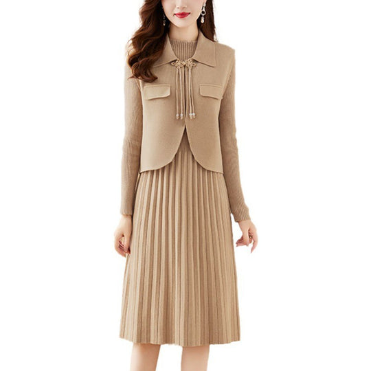 Damen Strickkleid mit kombiniertem Blazer-Design und feiner Rippstruktur EB