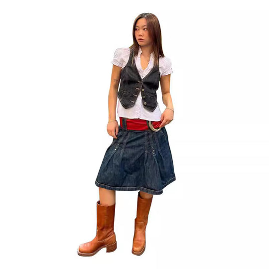 Damen Denim-Weste mit eleganten Knopfdetails und modernen Taschen EB