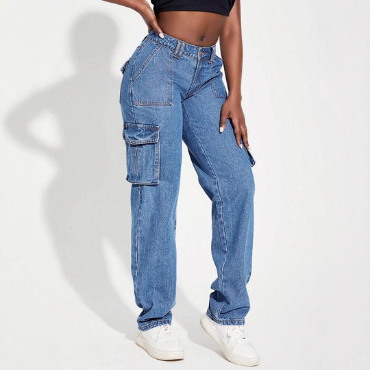 Damen Cargo-Jeans mit elastischem Bund und innovativem Design EB