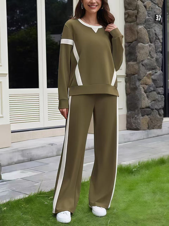 Damen Lounge-Set aus weichem Jersey mit weitem Bein und Kontraststreifen EB