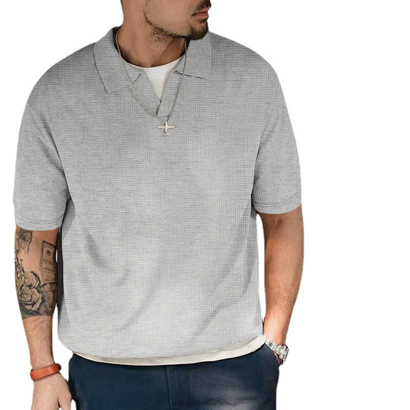 Herren Kurzarm Polohemd mit strukturiertem Design und modernem V-Ausschnitt EB
