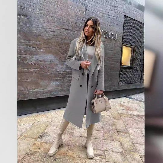 Damen Eleganter und zeitloser Wool Coat mit Doppelreiher EB