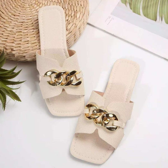 Damen Elegante Mules mit dekorativem Ketten-Design EB
